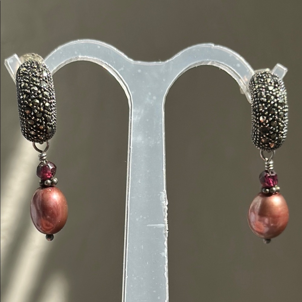 Elegant 925 silver amethyst Pearls Earrings
